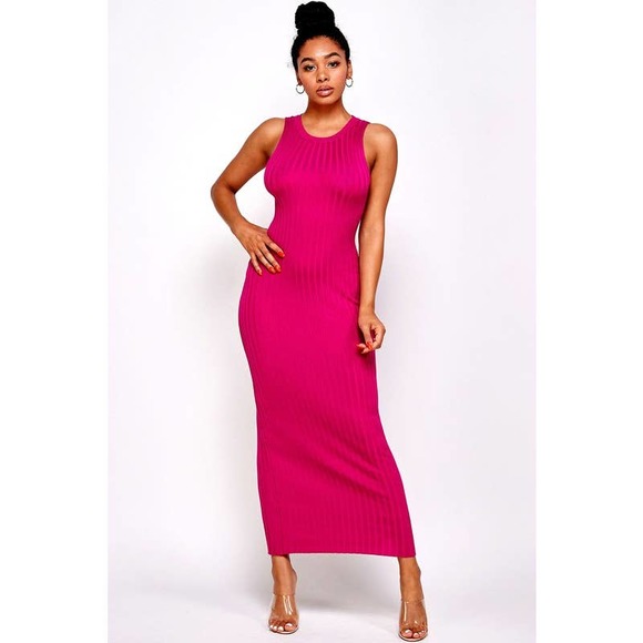 Womens Sleeveless Body Con Maxi Dress Fuchsia color - Picture 3 of 5
